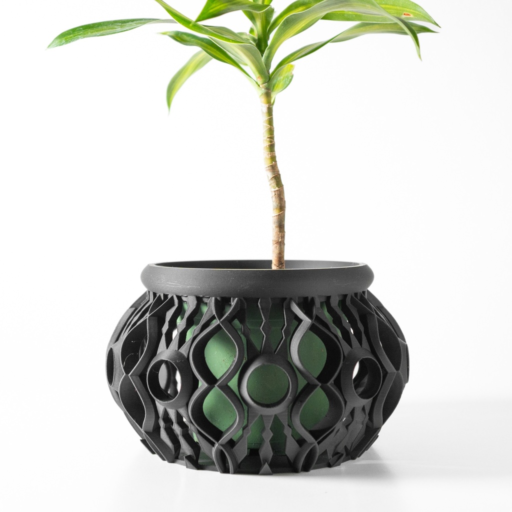Lyren Planter / Orchid Combo (3", Black, Add Tray, Add Liner, Black)