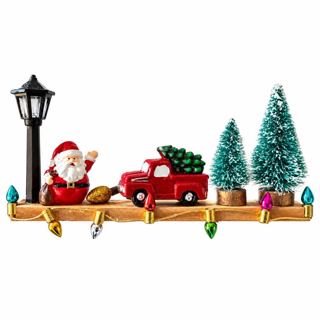 Red Christmas Truck Scene Handcrafted Artisan Shelf Magnetic