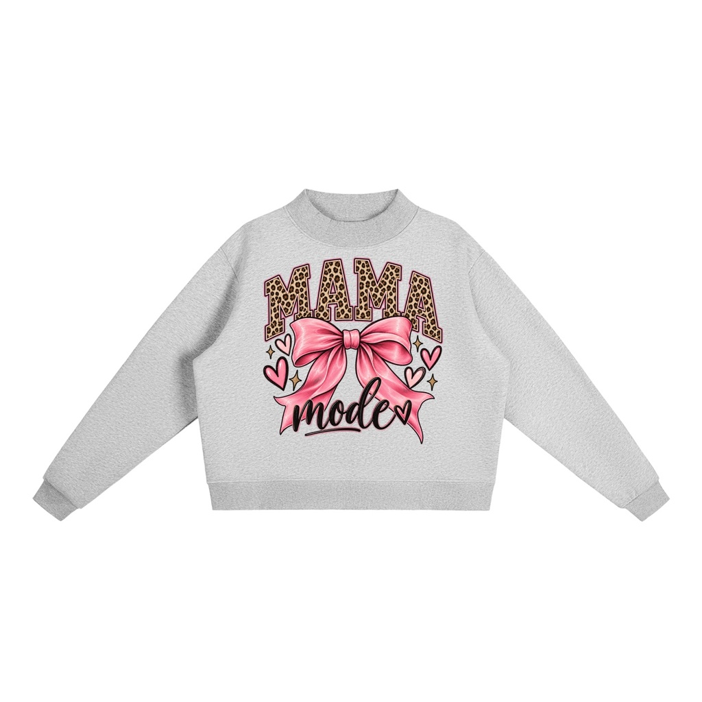 Moma Mode Essential Fleece Mock-Neck Crew Sweatshirt - Flower Gray, L