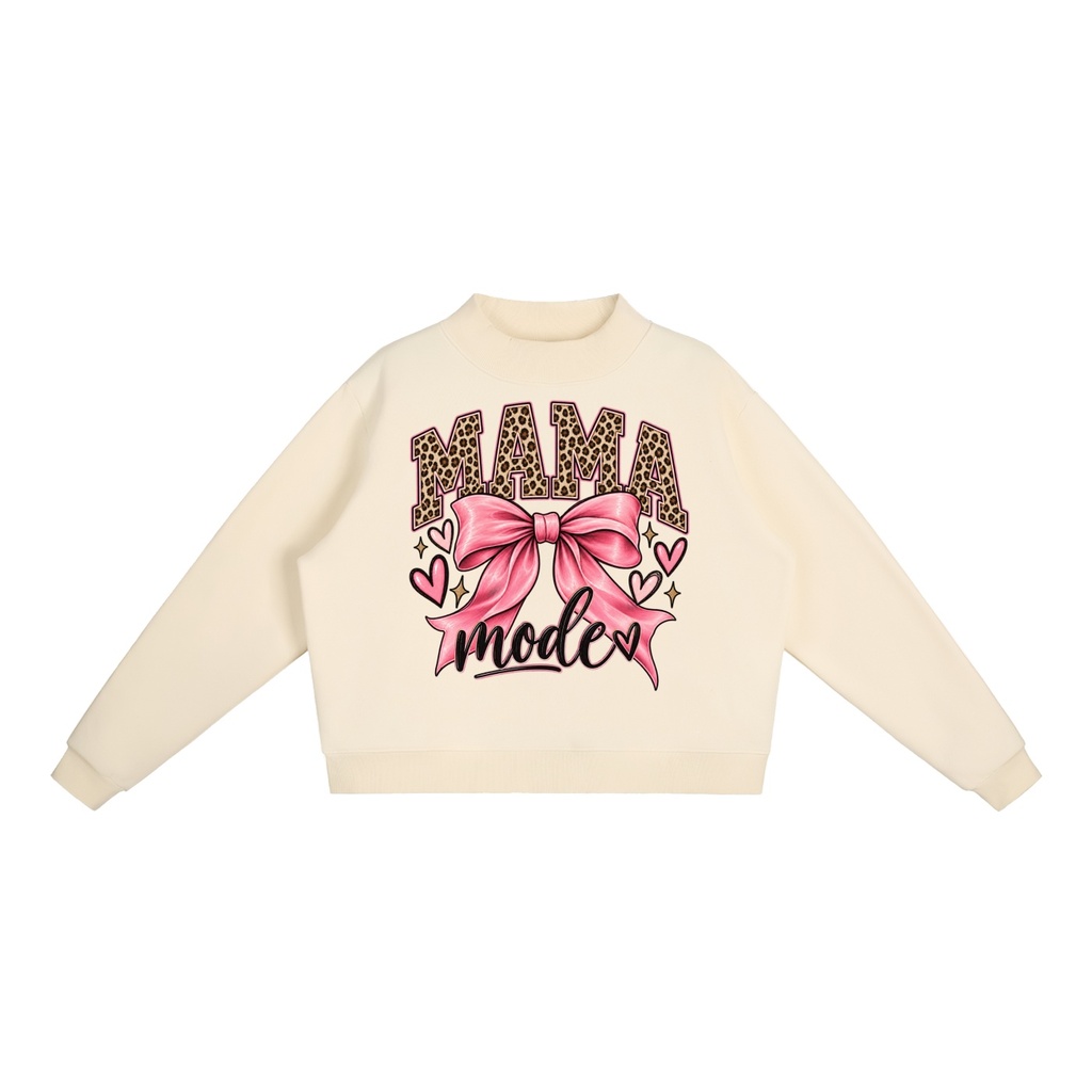 Moma Mode Essential Fleece Mock-Neck Crew Sweatshirt - Cream Apricot, M