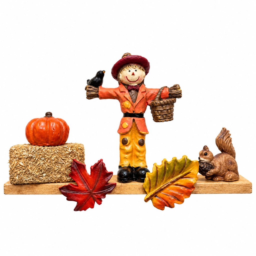 [871538] Scarecrow Fall Scene Handcrafted Artisan Magnetic Shelf